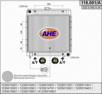 AHE 118.001/A - Радиатор, охлаждение двигателя autospares.lv