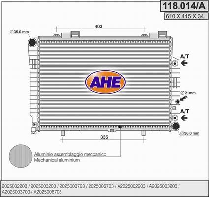 AHE 118.014/A - Радиатор, охлаждение двигателя autospares.lv