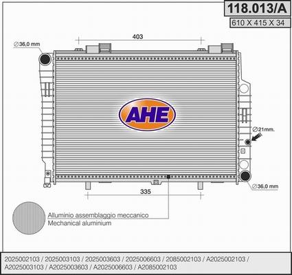 AHE 118.013/A - Радиатор, охлаждение двигателя autospares.lv