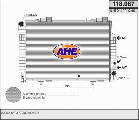 AHE 118.087 - Радиатор, охлаждение двигателя autospares.lv