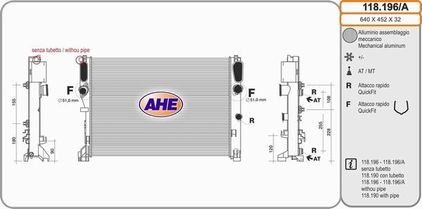 AHE 118.196/A - Радиатор, охлаждение двигателя autospares.lv