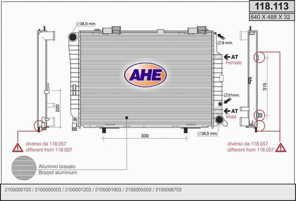 AHE 118.113 - Радиатор, охлаждение двигателя autospares.lv