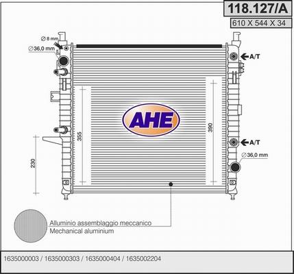 AHE 118.127/A - Радиатор, охлаждение двигателя autospares.lv