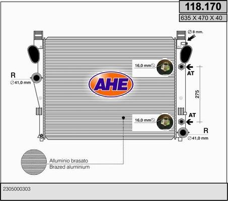 AHE 118.170 - Радиатор, охлаждение двигателя autospares.lv