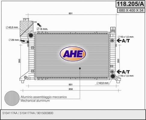 AHE 118.205/A - Радиатор, охлаждение двигателя autospares.lv