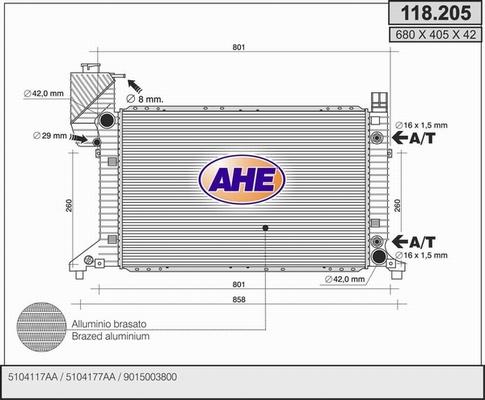 AHE 118.205 - Радиатор, охлаждение двигателя autospares.lv