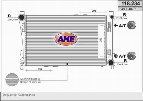 AHE 118.234 - Радиатор, охлаждение двигателя autospares.lv