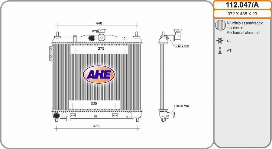 AHE 112.047/A - Радиатор, охлаждение двигателя autospares.lv