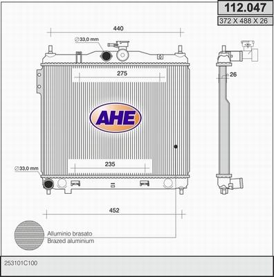 AHE 112.047 - Радиатор, охлаждение двигателя autospares.lv