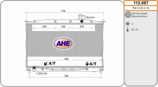 AHE 112.067 - Радиатор, охлаждение двигателя autospares.lv