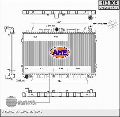 AHE 112.006 - Радиатор, охлаждение двигателя autospares.lv