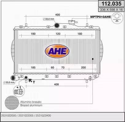 AHE 112.035 - Радиатор, охлаждение двигателя autospares.lv