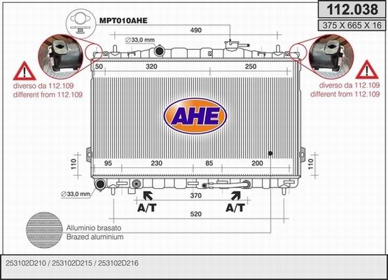 AHE 112.038 - Радиатор, охлаждение двигателя autospares.lv