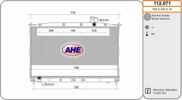 AHE 112.071 - Радиатор, охлаждение двигателя autospares.lv