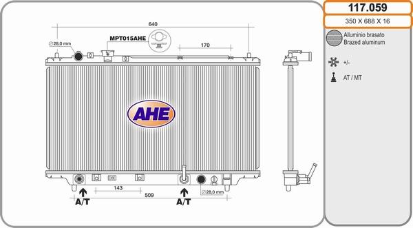 AHE 117.059 - Радиатор, охлаждение двигателя autospares.lv