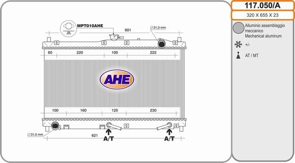 AHE 117.050/A - Радиатор, охлаждение двигателя autospares.lv