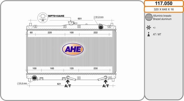 AHE 117.050 - Радиатор, охлаждение двигателя autospares.lv