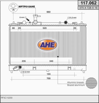 AHE 117.062 - Радиатор, охлаждение двигателя autospares.lv