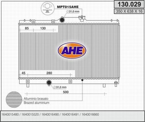 AHE 130.029 - Радиатор, охлаждение двигателя autospares.lv