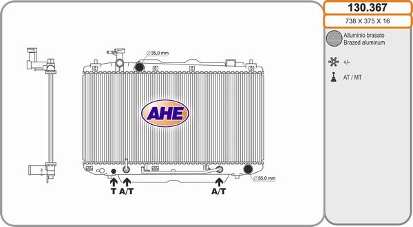 AHE 130.367 - Радиатор, охлаждение двигателя autospares.lv