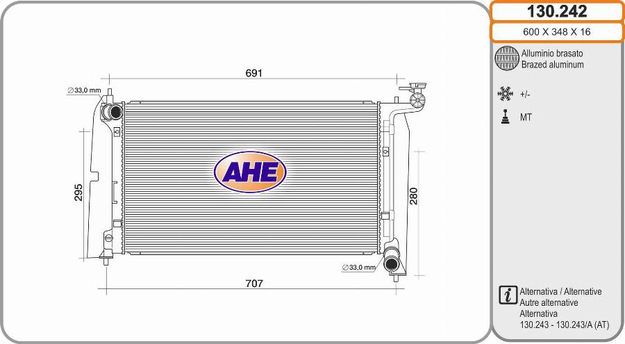 AHE 130242 - Радиатор, охлаждение двигателя autospares.lv