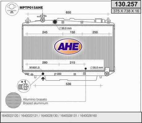 AHE 130.257 - Радиатор, охлаждение двигателя autospares.lv