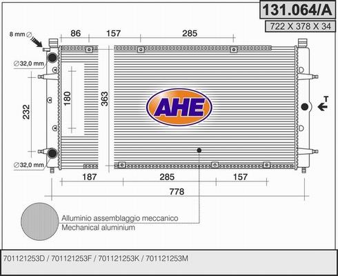 AHE 131.064/A - Радиатор, охлаждение двигателя autospares.lv