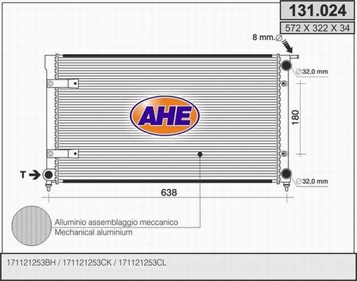 AHE 131.024 - Радиатор, охлаждение двигателя autospares.lv