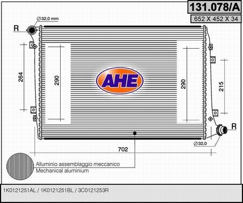 AHE 131.078/A - Радиатор, охлаждение двигателя autospares.lv