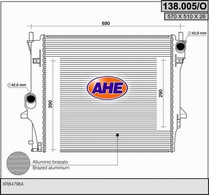 AHE 138.005/O - Радиатор, охлаждение двигателя autospares.lv