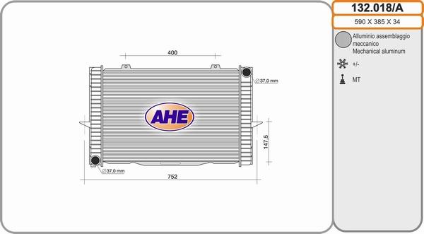 AHE 132.018/A - Радиатор, охлаждение двигателя autospares.lv