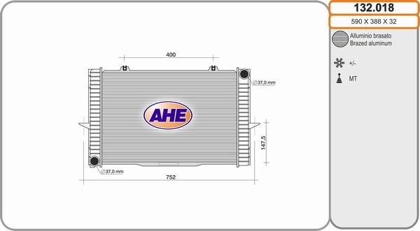 AHE 132.018 - Радиатор, охлаждение двигателя autospares.lv