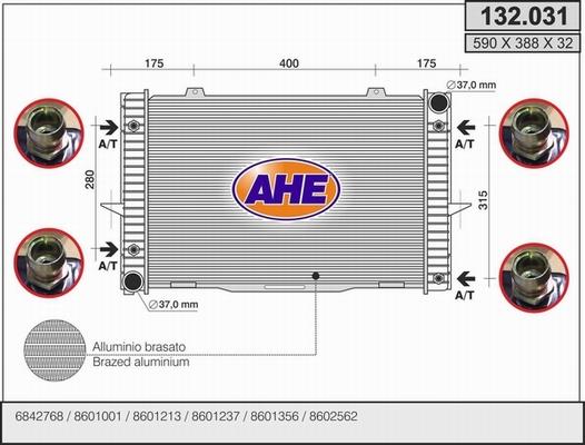 AHE 132.031 - Радиатор, охлаждение двигателя autospares.lv