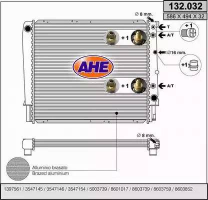 AHE 132.032 - Радиатор, охлаждение двигателя autospares.lv