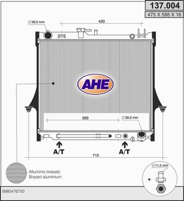 AHE 137.004 - Радиатор, охлаждение двигателя autospares.lv