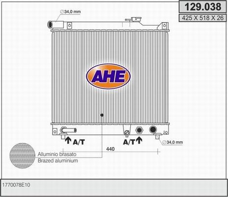 AHE 129.038 - Радиатор, охлаждение двигателя autospares.lv