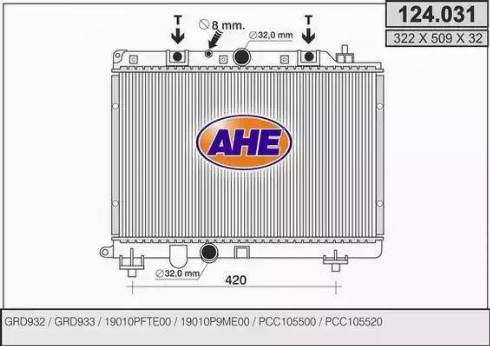 AHE 124.031 - Радиатор, охлаждение двигателя autospares.lv
