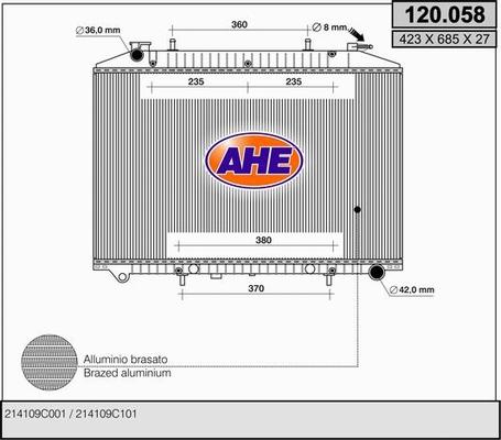 AHE 120.058 - Радиатор, охлаждение двигателя autospares.lv