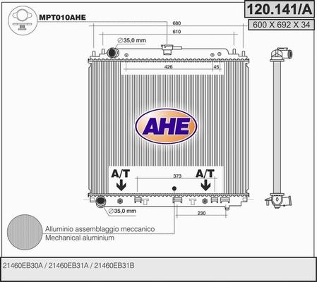 AHE 120.141/A - Радиатор, охлаждение двигателя autospares.lv