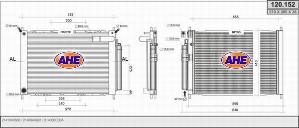 AHE 120.152 - Радиатор, охлаждение двигателя autospares.lv