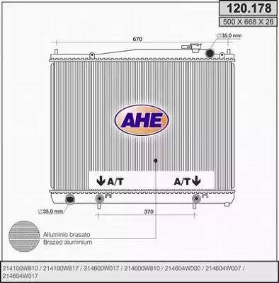 AHE 120178 - Радиатор, охлаждение двигателя autospares.lv