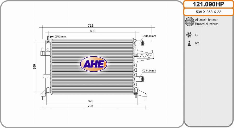 AHE 121.090HP - Радиатор, охлаждение двигателя autospares.lv