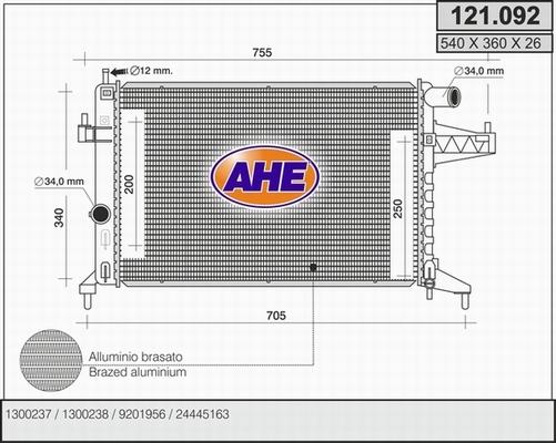 AHE 121.092 - Радиатор, охлаждение двигателя autospares.lv