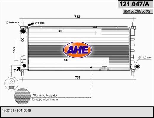 AHE 121.047/A - Радиатор, охлаждение двигателя autospares.lv