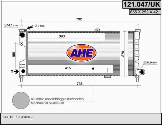 AHE 121.047/UK - Радиатор, охлаждение двигателя autospares.lv