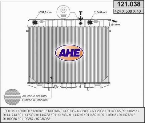 AHE 121.038 - Радиатор, охлаждение двигателя autospares.lv