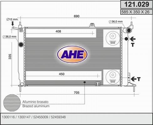 AHE 121.029 - Радиатор, охлаждение двигателя autospares.lv