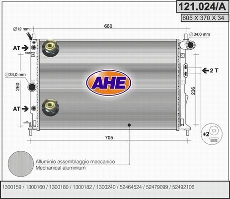 AHE 121.024/A - Радиатор, охлаждение двигателя autospares.lv