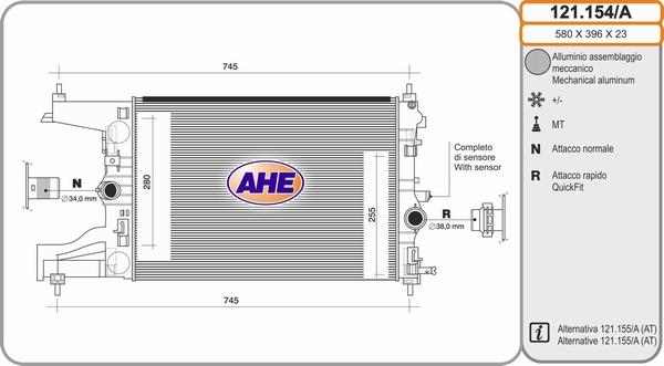 AHE 121.154/A - Радиатор, охлаждение двигателя autospares.lv