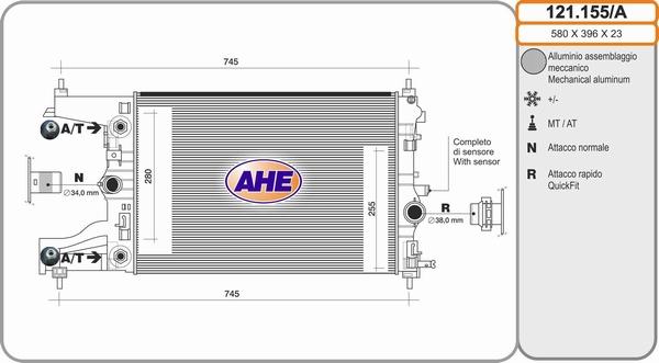 AHE 121155/A - Радиатор, охлаждение двигателя autospares.lv